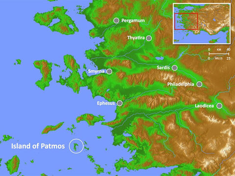 Location of Island of Patmos where John was exiled and wrote the book of Revelation. – Slide 3