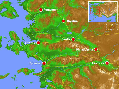 Location of the seven churches with main Roman roads. – Slide 6