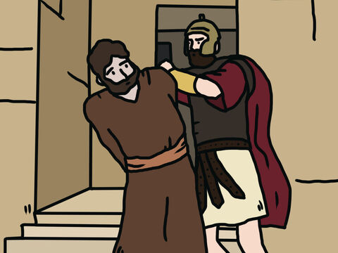 When he saw that this met with approval among the Jews, he decided to seize Peter as well. <br/>After arresting him, he put him in prison, handing him over to be guarded by four squads of four soldiers each. Herod intended to bring him out for public trial after the Passover. – Slide 2