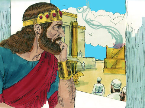 18 years after the nation split King Rehoboam died and his son Abijah was crowned King. He ruled from Jerusalem, where the Temple of God had been built and the priests of God came to run the services. – Slide 2