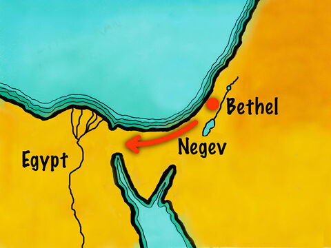Abram and his family decided to travel south through the desert to Egypt to find food. – Slide 13
