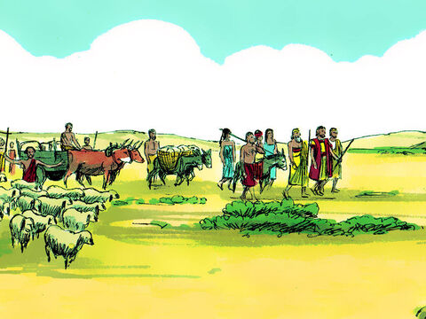 They set off on the way back to Canaan with the cattle servants and gifts Pharaoh had given them. – Slide 18
