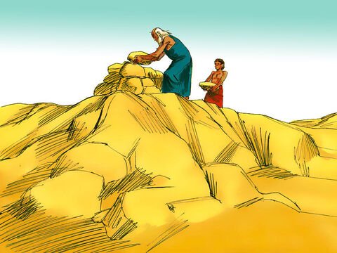 At the top, Abraham built an altar and then arranged the wood on it. – Slide 11