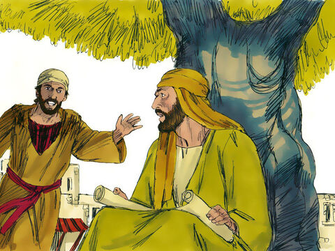 Philip went off to find a friend called Nathanael. He was sitting in the shade of a fig tree. ‘We have found the Messiah!’ Philip exclaimed. ‘The very person Moses and the prophets told about! His name is Jesus, from Nazareth!’ – Slide 9