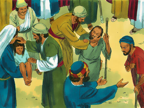 God’s power was seen in many miracles the Apostles did among the people. More and more believed in Jesus. People brought the sick out into the streets and crowds gathered from the surrounding towns. All of them were healed. – Slide 1