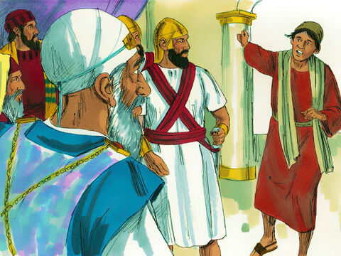 Someone arrived to report, ‘The men you put in jail are teaching in the Temple courts.’ The captain and his officers were dispatched to bring the Apostles before the Jewish leaders of the Sanhedrin. – Slide 5