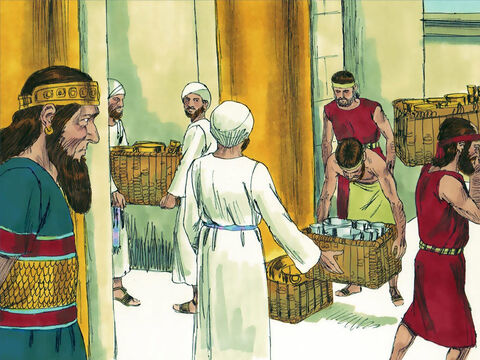 The King brought into the temple silver and gold articles that he and his father had dedicated to God. There was no more war until the 35th year of King Asa’s reign. (This story continues with a set of images at FreeBibleimages.org entitled ‘King Asa fails to trust God and faces conflict’). – Slide 21