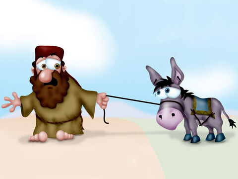 Balak refused to give up and sent another group of officials to get Balaam, and this time God let him go with them. Balaam set off on his donkey for Moab with the officials. As they went along the road, the donkey suddenly bolted into a field. – Slide 3
