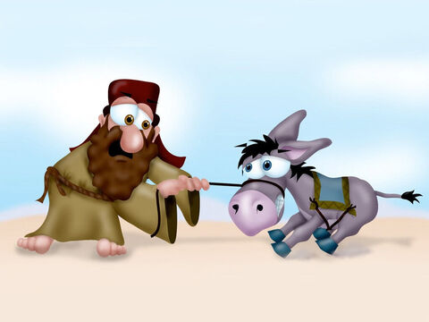 They reached a point where the road narrowed and there were walls on both sides. The donkey suddenly startled and crashed into the wall, crushing Balaam’s foot. Ouch! – Slide 5
