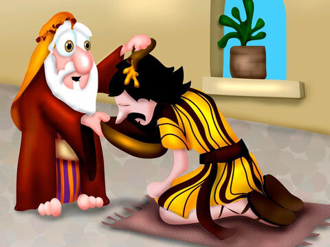 The next morning, Samuel sent the servant on his way and brought Saul to the edge of town. Then Samuel took out a flask of oil and poured it over Saul’s head. ‘I have received a special message for you from God. He has appointed you as leader over the people of Israel! Return in a week’s time for the big announcement.’ – Slide 4