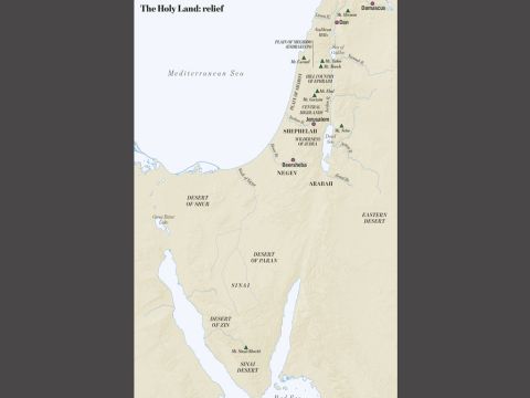 A relief map of Israel and surrounding lands. – Slide 1