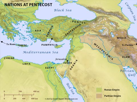 Nations at Pentecost. <br/>Soon after Jesus’ resurrection and ascension to heaven, Jews from all over the world came to the Temple in Jerusalem to celebrate the festival of Pentecost. It was during this pivotal gathering that the Holy Spirit first came upon believers in a very visible way, and Peter preached a message that led 3,000 people to become followers of Jesus (Acts 2:1-41). – Slide 1