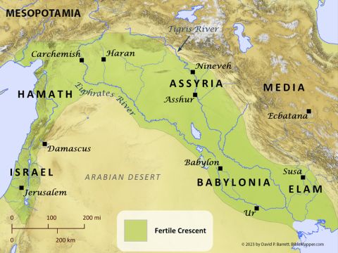 Mesopotamia.<br/>The region commonly called Mesopotamia (“between the rivers” - Tigris and Euphrates) was home to some of the oldest civilizations in the world. The Assyrians exiled many Israelites to Assyrian lands (2 Kings 15:29; 17:1-6; 1 Chronicles 5:26), and the Babylonians exiled many other Israelites (primarily from the tribe of Judah) to Babylon and its surroundings (2 Kings 24:15-17; 25:8-12; 2 Chronicles 36:20). – Slide 2