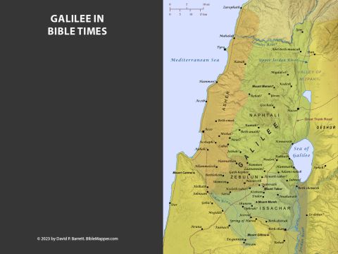 Galilee in Bible Times. <br/>Upper Galilee, which was occupied by the tribe of Naphtali, is home to the highest mountains in Israel west of the Jordan River. Further south the terrain gives way to the smaller foothills of Lower Galilee, which was occupied by the tribe of Zebulun. Even after the Maccabees reclaimed Galilee for Israel around 104 B.C., its population remained somewhat multi-ethnic throughout the New Testament, and its residents were typically more familiar with Greek than those living in other parts of Judea. Yet by the time Jesus’ family settled in Nazareth the region was also home to a significant population of devout Jews. And it was in this complex amalgam of rural and cosmopolitan, Jewish and Gentile, that Jesus of Nazareth grew up and conducted much of His ministry. – Slide 7