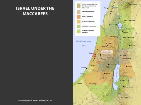 Israel under the Maccabees. <br/>As the Seleucid Empire con-tinued to lose land to rival powers and internal revolts, Antiochus IV Epiphanes sought to unify his diverse domain by forcing Greek religious and political prac-tices upon all his subjects (1 Maccabees 1; 2 Maccabees 6-7). Eventually his harsh policies led to open rebellion by faithful Jews under the leadership of Mattathias Maccabeus and his sons (1 Maccabees 2; 2 Maccabees 8). Beginning in Judea in 167 B.C., the Maccabean leaders established an inde-pendent kingdom and grad-ually accumulated more and more land until their domain roughly equalled the territory allotted to the twelve tribes of Israel (1 Maccabees 3-16; 2 Maccabees 9-15). – Slide 2