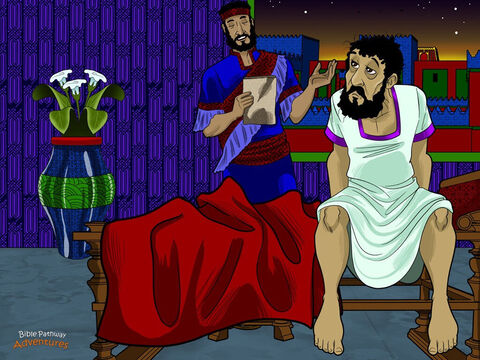 That night the king tossed and turned in his bed at the palace. He could not sleep. To pass time, he told his servants to read to him from the king’s book of records. When the servant read that Mordecai had saved the king’s life, the king asked, “What reward was given to him for this?” <br/>“Nothing has been done,” his servant answered. <br/>At that very moment, Haman arrived at the palace to see the king. Before he could say a single word, the king said to him, “How should I reward a man I wish to honor?” <br/>Haman was full of pride. He believed the king was talking about him. “This man is a hero!” he said. “Dress him in royal robes, put a crown on his head, and take him on horseback through the city.” – Slide 12