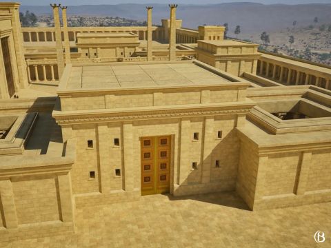 Between the ‘Chamber of the House of Oil’ and the ‘Chamber of the Nazarites’ was the south gate entrance through to the ‘Court of the Women’. – Slide 5