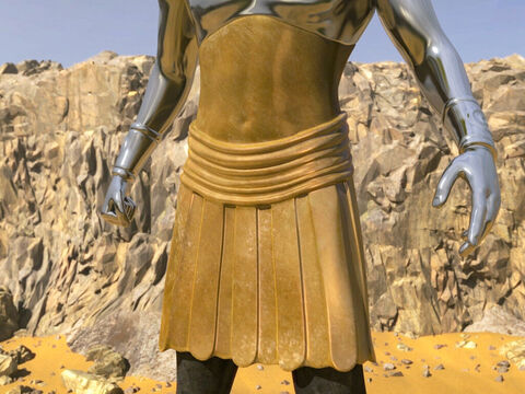 The belly and thighs of the statue were made of bronze. Daniel explained this represented a third kingdom that would rule over the whole earth. (Most think this was the Greek empire 331BC - 168BC). – Slide 6