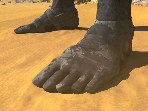 The feet of the statue were partly made of iron and partly of baked clay. This kingdom will be partly strong and partly brittle. Its people will be a mixture and will not remain united, any more than iron mixes with clay. (Christians differ in their interpretation of this kingdom but many believe it is yet to come and link it to the final kingdom of the anti- Christ - Revelation 17:12-14). – Slide 8