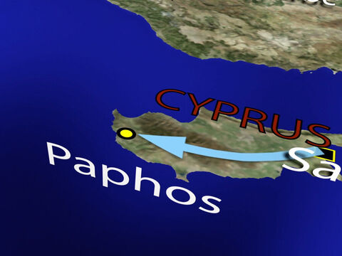 In Paphos they confronted a Jewish sorcerer and false prophet named Bar-Jesus. <br/>(Acts 13:6-12). – Slide 6