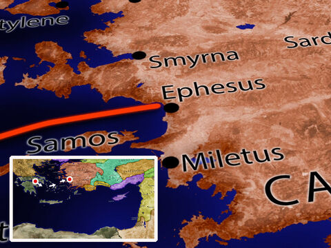 Paul leaves Corinth with Aquila and Priscilla and sails from Cenchraea (the Aegian port of Corinth) to Ephesus. <br/>Paul preaches in the synagogue at Ephesus, but he wants to get back to Jerusalem before the end of the sailing season. – Slide 14