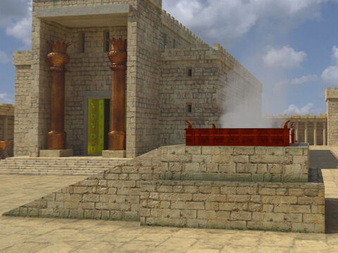 The altar was built on the site of the threshing floor that David had purchased from Araunah (2 Samuel 2:18-25). This altar in the courtyard was used for the many animal sacrifices that were brought to the Temple. – Slide 12