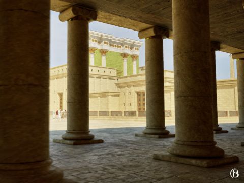 On the east, west and south sides of the Temple were further (45ft) colonnades. <br/>The eastern colonnade which faced the Temple Sanctuary was called Solomon's Colonnade and was used by Jesus and the early Christians as a place of meeting and teaching. – Slide 12
