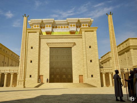 At the west end of the Court stood the magnificent large Nicanor gate. Only men were permitted to go through this gate to enter the Courtyard of Israel. – Slide 4