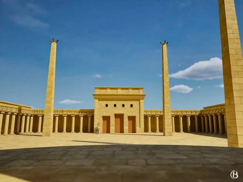 This is the view of Court of the Woman looking east from in front the Nicanor Gate. The Court of the Women was 71m (232ft) square making an area of 5,023 square meters (52,900 square feet). <br/>It could hold 6,000 worshippers at any one time. – Slide 10