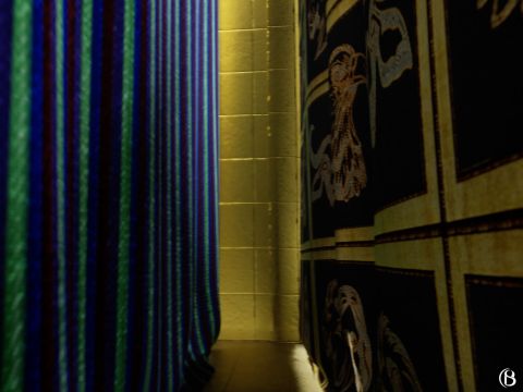 He then passed between the outer and inner veil until he reached the north wall and went round the edge of this inner veil into the Holy of Holies. This veil is shown as being woven of blue, purple, crimson and white thread as was the one in the Tabernacle. – Slide 11
