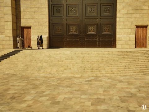 It was in front of the Nicanor  gate that many important rituals were performed, including the cleansing of those with leprosy and the purification of women after childbirth. It was at this gate that Mary and Joseph would have brought the baby Jesus to Simeon while Anna watched from the Court of the Women. – Slide 3