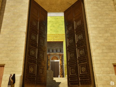 There were entrances to two chambers within the Court of Women, on either side of the steps leading up to the Nicanor Gate. These were, the two ‘Chambers of Musical Instruments’ where the Levites conducted choir rehearsals and stored their instruments. The chambers themselves were not in the Court of Women but rather were dug beneath the floor of the Court of the Israelites, but the entrances to these chambers were within the Court of Women. – Slide 6