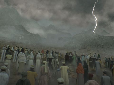Then Moses led the people out of the camp to meet with God, and they stood at the foot of the mountain. – Slide 2