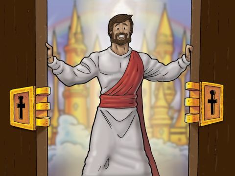 Jesus said, ‘I am the Door; if anyone enters through Me, he shall be saved.’ (John 10:9). – Slide 1