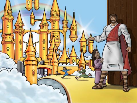 People think there are lots of ways to get into Heaven. Some people try to follow false gods and idols into Heaven. False gods and idols are not the way to Heaven. <br/>Some people think if they give God lots of money He will let them into Heaven. Money is not the way into Heaven. <br/>Some people think if they go to church they will go to Heaven. But even church is not the way to Heaven! <br/>Some people think if they are really good, then they will go to Heaven. But being good is not the way to Heaven either. <br/>The only way to Heaven is through the Lord Jesus Christ. – Slide 4