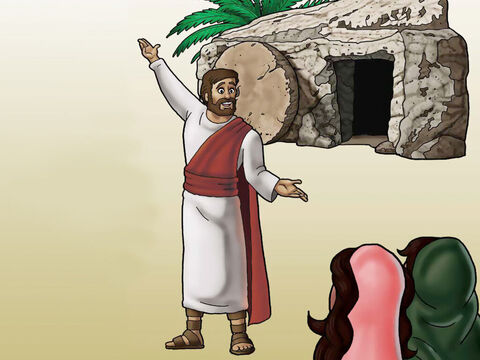Jesus asked to go to the tomb of Lazarus and roll back the stone covering the entrance. <br/>The sisters hesitated, saying, ‘Lord, after four days he will stink!’ <br/>Jesus answered, ‘If you believe you will see the glory of God!’ – Slide 5