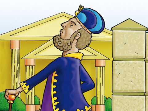 This is the rich man. He had everything! Every day he dressed in fancy clothes. He ate the best food in his fancy house. Everyone loved to be with the rich man! – Slide 2