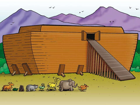 God warned Noah that He was going to send a lot of rain to the earth, so much rain that a great flood would come. God told Noah to build an ark where all the people that believed in God would be safe and secure from the dangers of the flood. Noah obeyed God. – Slide 2