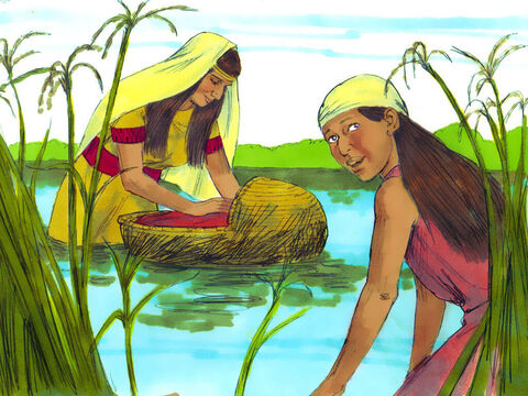 Exodus 1 v 4 She hid the basket in tall bulrushes by the side of the river. Miriam kept watch over the baby from a distance. – Slide 17