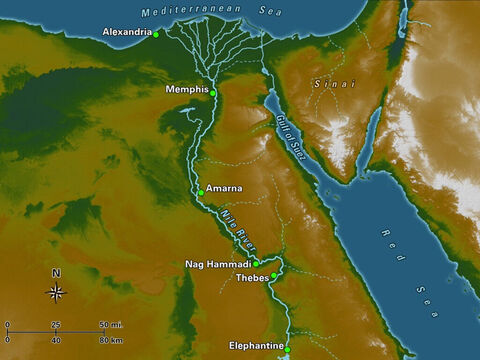 This map highlights many of the important locations in Egypt during biblical times. Memphis (located south of modern-day Cairo) was the capital of the Egyptian Old Kingdom and was succeeded by Thebes in later times. – Slide 13