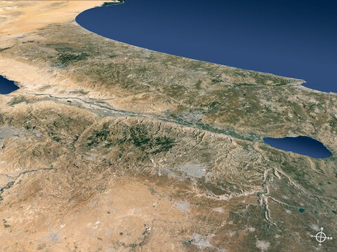 Regions to the east of the Jordan valley viewed from the north-east and out to the Mediterranean Sea. – Slide 7