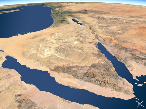 Sinai peninsular viewed from the south-west. Gulf of Suez to west and Gulf of Aqaba to east flowing into Red Sea. – Slide 11