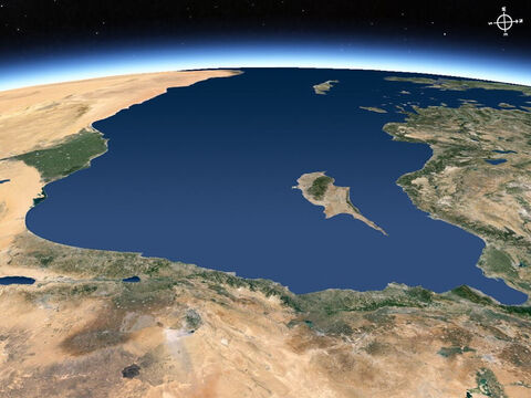 Ariel view of the Mediterranean Sea eastern coastline, viewed from the east looking west. – Slide 17