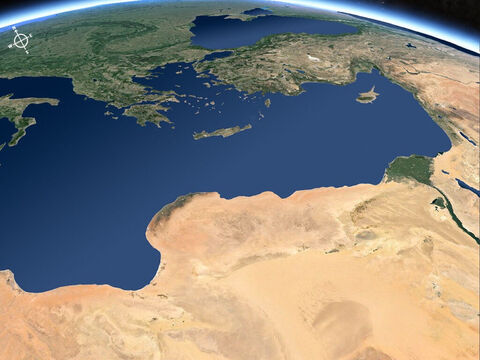 Ariel view of the Mediterranean Sea eastern coastline viewed from the south looking north. – Slide 18