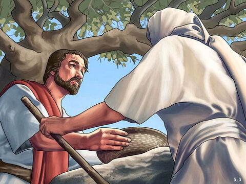‘I will be with you, and you will strike down all the Midianites, leaving none alive,’ the Lord answered. Gideon was still unsure so he asked for a sign. He went and cooked a young goat in soup and made bread without yeast for an offering. <br/>The angel told him to put the meat and bread on a rock and then poured the soup over it. The angel then touched the offering with the tip of his staff and it burst into flames. Gideon was frightened but the angel told him he would not die. <br/>Gideon built an altar to the Lord there and called it ‘The Lord Is Peace’. – Slide 3