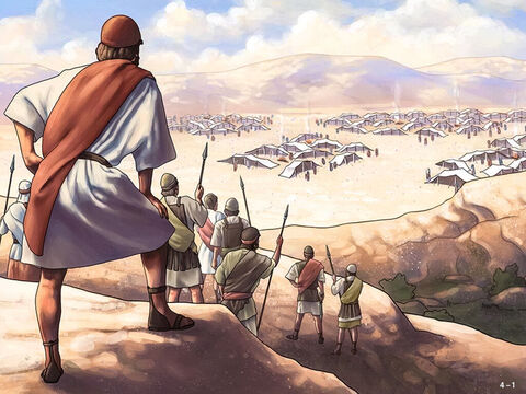 Gideon and his 32,000 men were camped by a spring of water. To the north of them was the enemy camp of 135,000 Midianite soldiers. <br/>Although they were greatly outnumbered, the Lord instructed Gideon, ‘Let any men who are afraid go home.’  <br/>Gideon obeyed and 22,000 of his men opted to return home, leaving him with just 10,000 soldiers. <br/>God was really testing Gideon’s faith. – Slide 1