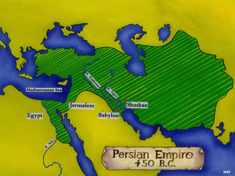 When the people of Israel turned away from the living God to worship idols, they were taken captive by the Babylonians. However, far away from their native land the hearts of many were changed and they asked God to forgive them. The Babylonians were then defeated by the Persians and the King of Persia gave an order allowing the Jews to return home and rebuild the Temple in Jerusalem. One of the men born in Persia was called Nehemiah. He worked in the city of Shushan in the palace of the King of Persia. – Slide 1