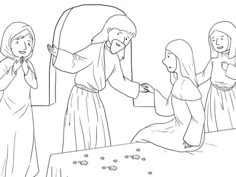 Peter sent them all out of the room. Then he got down on his knees and prayed. ‘Tabitha, get up.’ She opened her eyes and when she saw Peter she sat up. He took her by the hand and helped her to her feet. Then he called for the believers, especially the widows, and presented her to them alive. This became known all over Joppa, and many people believed in the Lord. – Slide 4