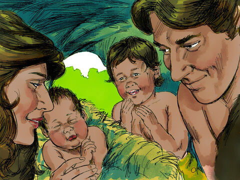Adam and Eve had a baby boy who they named Cain. Later, Eve gave birth to another son who was named Abel. – Slide 1