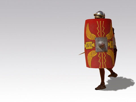 Roman soldier with protective shield. – Slide 9